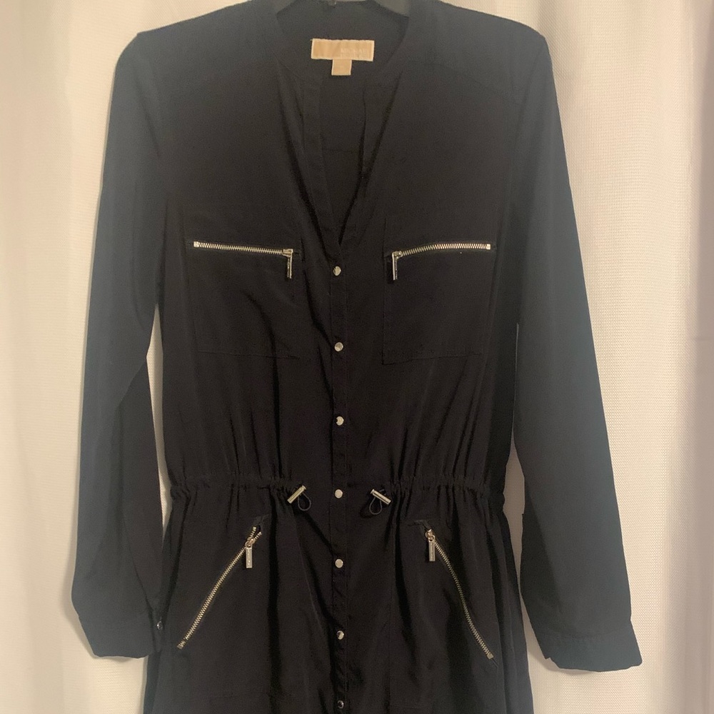 Michael Kors Blue Zip-Pocket Shirt-Dress